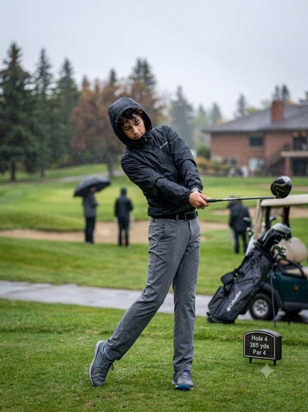 Columbia Youth Black Full-Zip Hooded Windbreaker Rain Jacket golf Medium